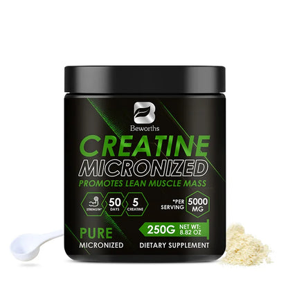 Beworths Creatine Monohydrate Powder 5000Mg for Pre Workout Muscle Building Cellular Energy Brain Immune Health for Gym