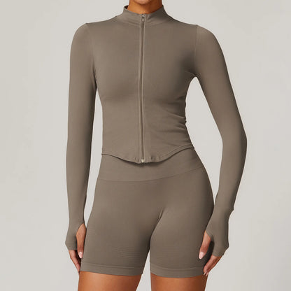 Zipper Long Sleeve Women Yoga T-shirts Fitness Jacket Solid Sports Top Running Shirts Sexy Quick Dry Gym Crop Tops Sport Wear